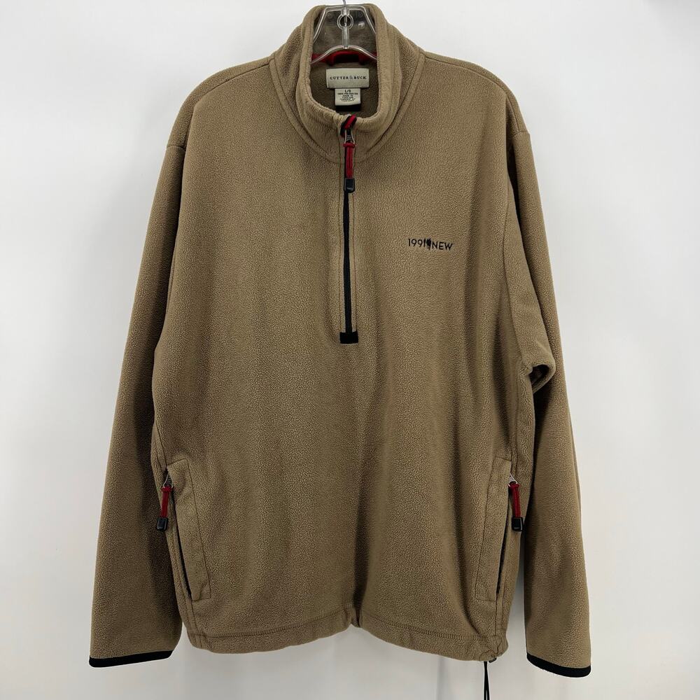 Cutter & Buck Men’s Brown Quarter Zip Fleece Sweater Large Golf 2 Zip Pockets